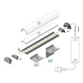 Profil aluminiowy LED ARC12 - gięty - biały malowany z kloszem - schemat montażowy z opcjonalnymi akcesoriami