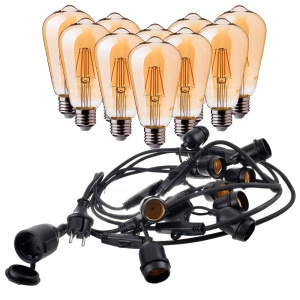 Girlanda ogrodowa 5mb z 10 żarówkami LED -  E27 ST64 4W 2200K - zestaw   