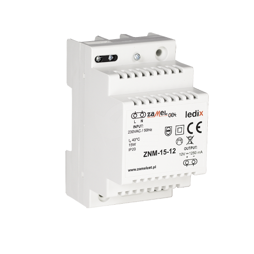 Zasilacz LED napięciowy na szynę DIN 12V DC 1,25A 15W - Zamel - ZNM-15-12