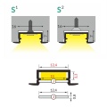 Profil aluminiowy LED BEGTIN12 czarny anodowany z kloszem - przekroje z wymiarami - uchwyty i klosz