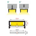 Profil aluminiowy LED BEGTON12 - RAL - 1mb - przekrój z wymiarami - uchwyty i klosz