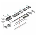 Profil aluminiowy LED GROOVE10 czarny anodowany z kloszem - schemat montażowy z opcjonalnymi akcesoriami