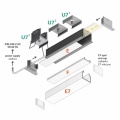 Profil aluminiowy LED LINEA-IN20 - RAL - 1mb - schemat montażowy z opcjonalnymi akcesoriami