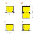 Profil aluminiowy LED LINEA-IN20 - RAL - 1mb - przekroje kloszy z wymiarami