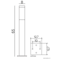 Lampa ogrodowa stojąca 1x E27 65cm - INOX KWADRAT SS802-650 - rysunek techniczny