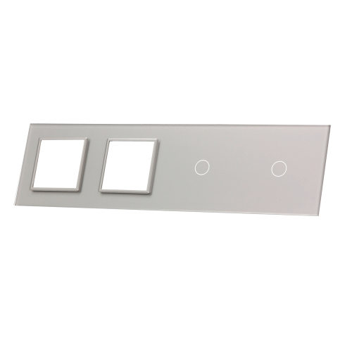 Szklany panel dotykowy poczwórny srebrny - 2-sekcyjny + 2 gniazda - 7011GG-64 - LIVOLO