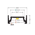 Profil aluminiowy LED SURFACE10.v2 czarny anodowany z kloszem - wymiary
