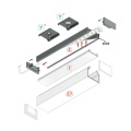 Profil aluminiowy LED SURFACE14.v2 anodowany z kloszem - schemat montażowy z opcjonalnymi akcesoriami