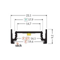 Profil aluminiowy LED SURFACE14.v2 czarny anodowany z kloszem - wymiary