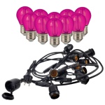 Girlanda ogrodowa 15mb z 15 żarówkami LED -  E27 G45 2W różowa - zestaw   