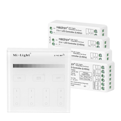 Ściemniacz LED - Mono - 4 strefowy - Panel naścienny 230VAC + odbiorniki - zestaw