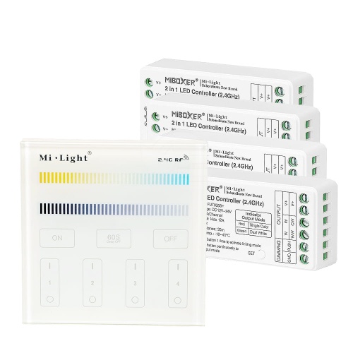 Ściemniacz LED - CCT - 4 strefowy - Panel naścienny 230VAC + odbiorniki - zestaw z czterema odbiornikami
