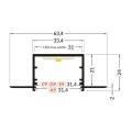 Profil aluminiowy LED wpustowy VARIO30-05 surowy z kloszem - wymiary