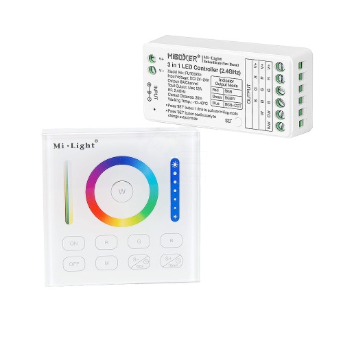 Sterownik LED - RGBW /RGB+W - 1 strefowy - Panel naścienny 2x1,5V + odbiornik - zestaw