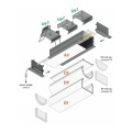 Profil aluminiowy LED wpustowy VARIO30-07 surowy z kloszem - schemat montażowy z opcjonalnymi akcesoriami