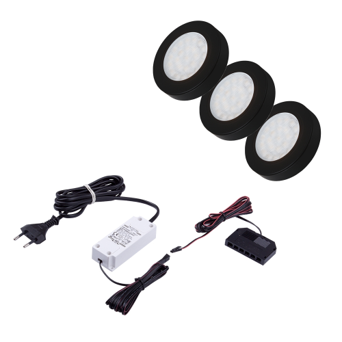 Punktowa oprawa meblowa LED OVAL DYSTANS - Czarna - 12V 2W + zasilacz - zestaw