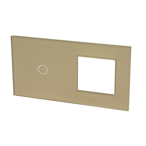 Szklany panel dotykowy podwójny złoty - 1-sekcyjny + 1 gniazdo - TM701728G - TOUCHME