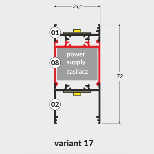 Profil aluminiowy LED VARIO30 - wariant 17 - biały malowany z kloszem - 1mb - przekrój