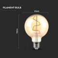Żarówka LED dekoracyjna E27 G95 4W 2200K Filament - VT-2024