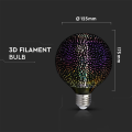 Żarówka LED dekoracyjna E27 G125 4W 3000K Filament 3D - VT-2233
