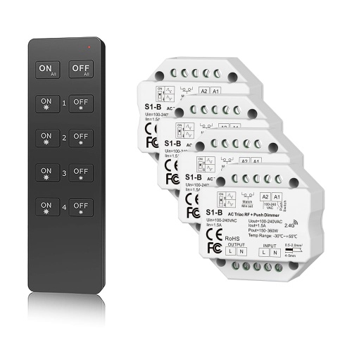 Ściemniacz do żarówek 230VAC Skydance - 4 strefowy - Pilot + odbiorniki - zestaw z czterema odbiornkami