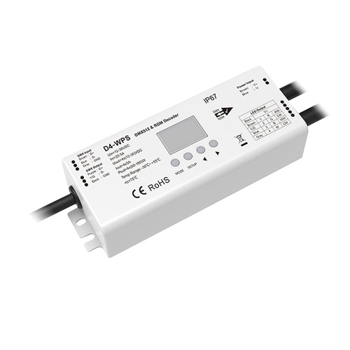 Odbiornik LED DMX512 - 4 kanałowy - 12-48V DC 4x5A - IP67 - Dekoder DMX - D4-WPS
