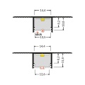 Profil aluminiowy LED PLANE14 IN anodowany z kloszem - wymiary z poszczególnymi kloszami