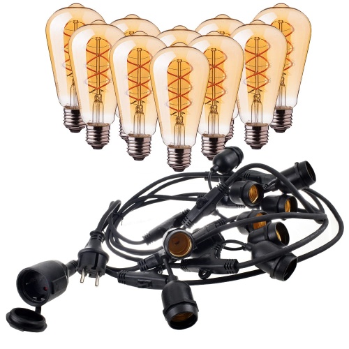 Girlanda ogrodowa 10mb z 10 żarówkami LED - E27 ST64 5W biała ciepła - ściemnialna - zestaw