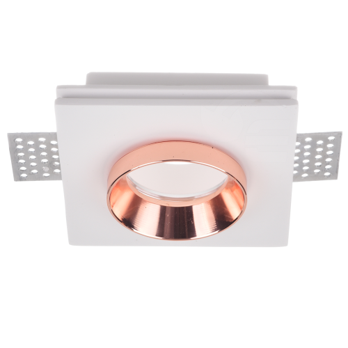 Sufitowa oprawa gipsowa ze złotym pierścieniem - kwadratowa - 1xGU10