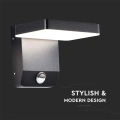 Lampa elewacyjna LED 17W z czujnikiem ruchu - czarna - VT-11020S-SQ-B