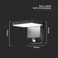 Lampa elewacyjna LED 17W z czujnikiem ruchu - czarna - VT-11020S-SQ-B