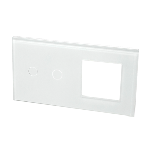 Szklany panel dotykowy podwójny biały - 2-sekcyjny + 1 gniazdo - TM702728W - TOUCHME
