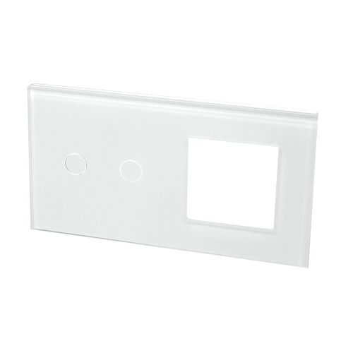 Szklany panel dotykowy podwójny biały - 2-sekcyjny + 1 gniazdo - TM702728W - TOUCHME