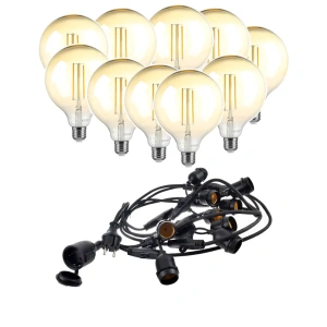 Girlanda ogrodowa 10mb z 10 żarówkami LED -  E27 G125 8W 2200K - ściemnialna - zestaw  