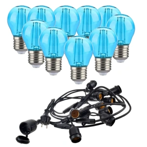 Girlanda ogrodowa 15mb z 15 żarówkami LED -  E27 G45 2W niebieska - zestaw   
