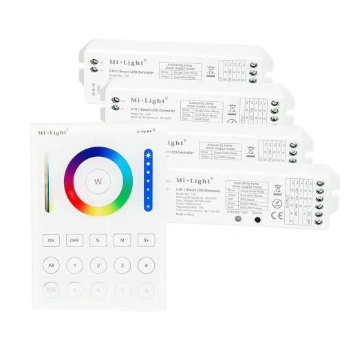 Sterownik LED - RGB+CCT - 8 strefowy - panel naścienny + odbiorniki - zestaw z czterema odbiornikami