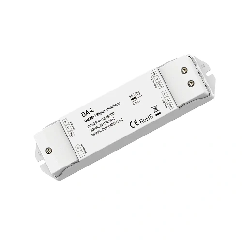 Wzmacniacz sygnału DMX512 - 12-48 VDC - 1 kanał na 2 kanały - splitter DMX - DA-L