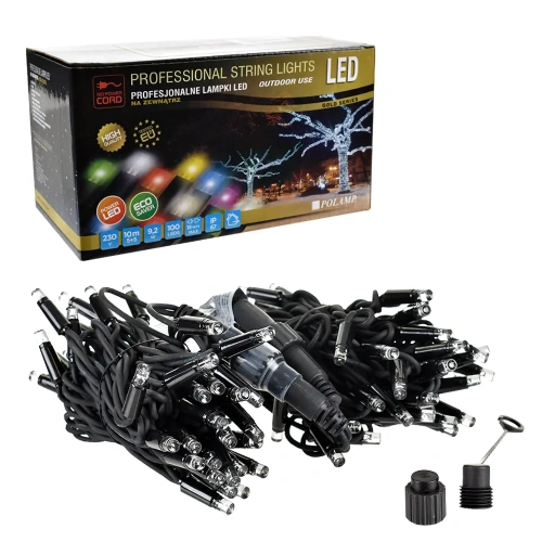 Lampki choinkowe LED - 100 LED 10mb IP65 czarny przewód - białe zimne