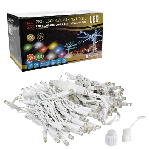 Lampki choinkowe LED - 100 LED 10mb IP65 biały przewód - pomarańczowe