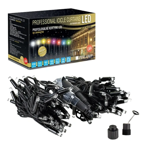 Kurtynka świetlna LED "Sople" - 120 LED 5mb IP65 czarny przewód - BIAŁE ZIMNE
