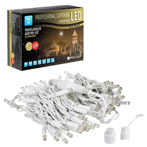 Kurtyna świetlna LED - 400 LED 5x1mb IP65 biały przewód - BIAŁA ZIMNA