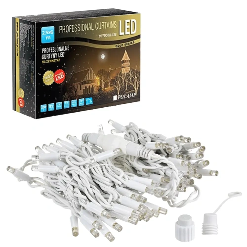 Kurtyna świetlna LED - 720 LED 2.5x6mb IP65 biały przewód - BIAŁA ZIMNA