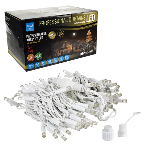 Kurtyna świetlna LED "FLASH" - 240 LED 5x0.5mb IP65 biały przewód - BIAŁA CIEPŁA