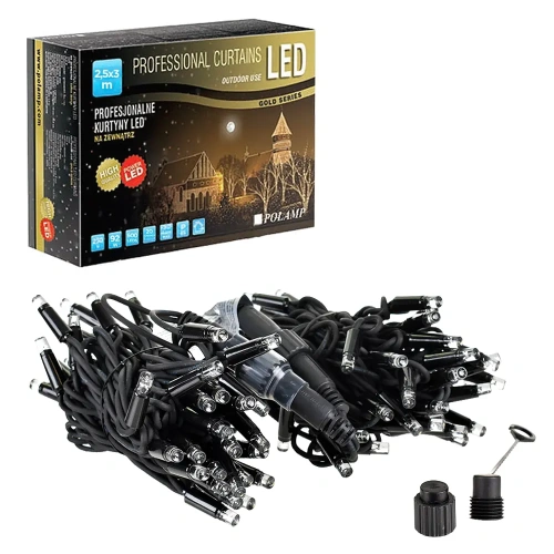 Kurtyna świetlna LED "FLASH" - 600 LED 2.5x3mb IP65 czarny przewód - BIAŁA CIEPŁA