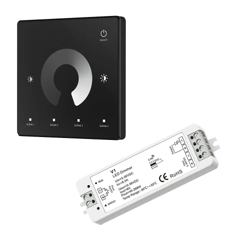 Ściemniacz LED Skydance - Mono - 1 strefowy - Panel naścienny 3V + odbiornik - czarny zestaw