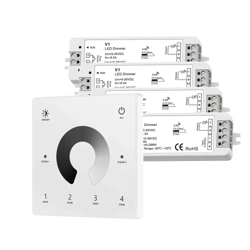Ściemniacz LED Skydance - Mono - 4 strefowy - Panel naścienny 3V + odbiorniki - biały zestaw