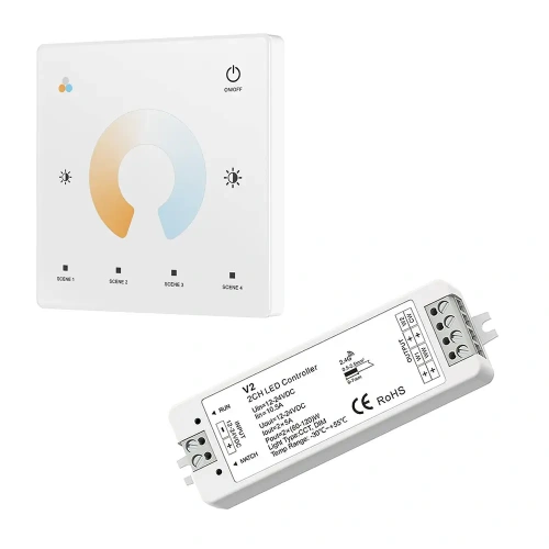Ściemniacz LED Skydance - CCT - 1 strefowy - Panel naścienny 3V + odbiornik - biały zestaw