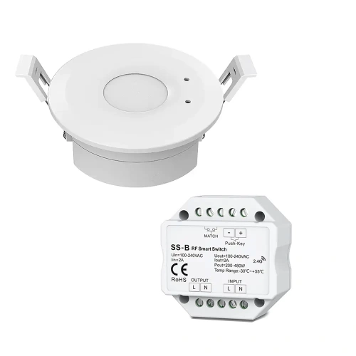 Bezprzewodowy czujnik ruchu MW 230V z włącznikiem oświetlenia LED SS-B - 360W 230V  - Zestaw