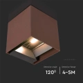 Solarna lampa elewacyjna LED z czujnikiem ruchu - 9W 860lm brąz corten - VT-11109-C