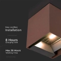 Solarna lampa elewacyjna LED z czujnikiem ruchu - 9W 860lm brąz corten - VT-11109-C
